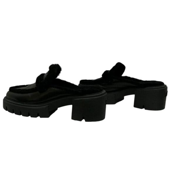 Stuart Weitzman Soho Chill Suede Shearling Loafer Mule Black 9.5B Platform - Picture 6 of 12